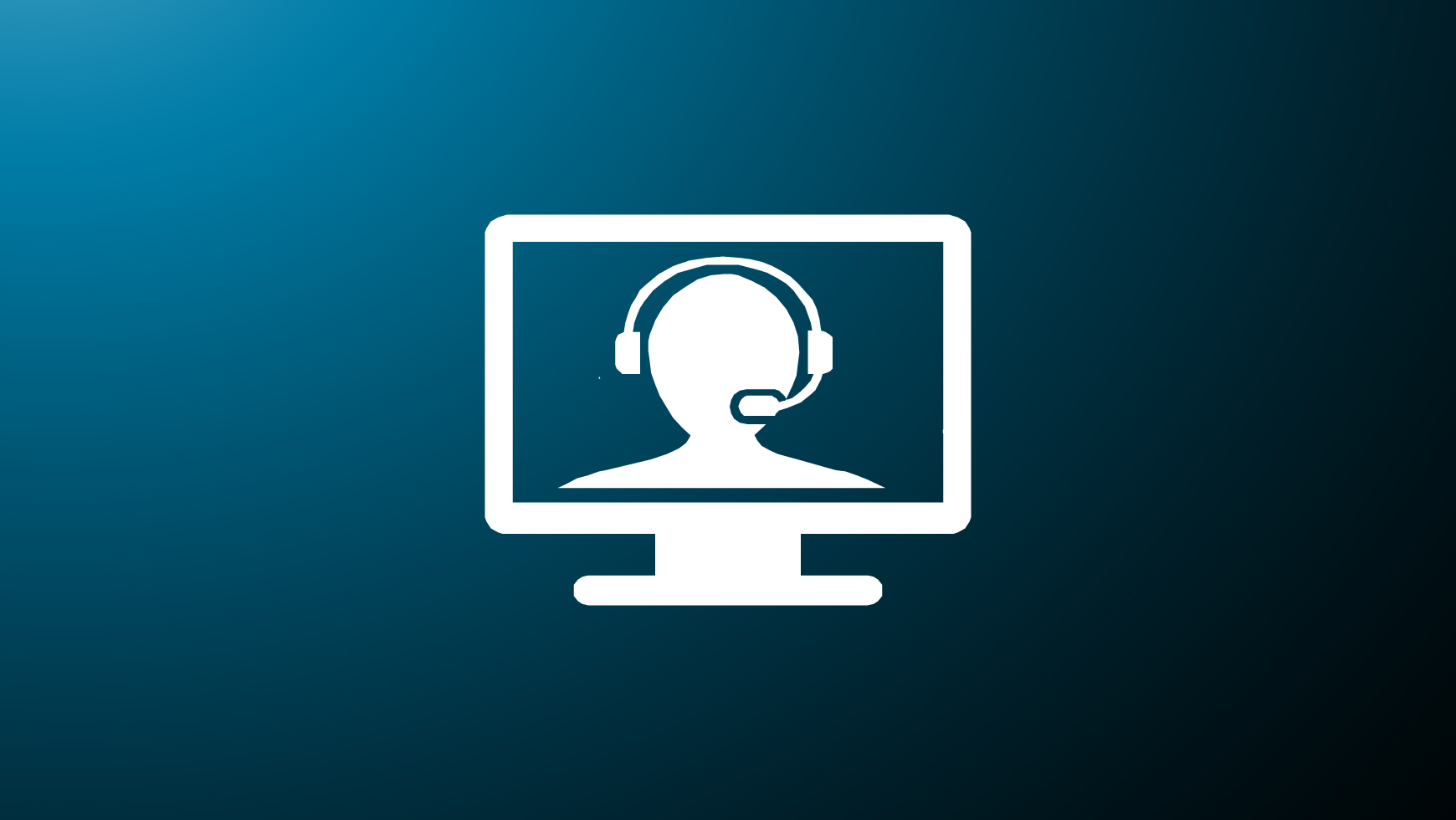Global in service support  Icon of computer screen with person wearing headset